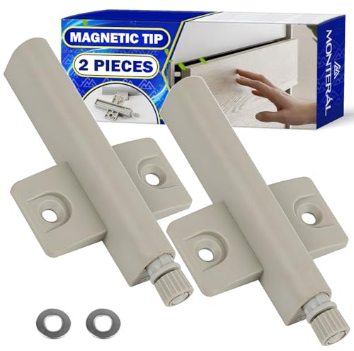 2 Piezas Cierre Push to Open de Mueble con Punta Magnética - Cierre Amortiguado Puerta de Color Gris - Garantía de 10 Años - MONTERAL