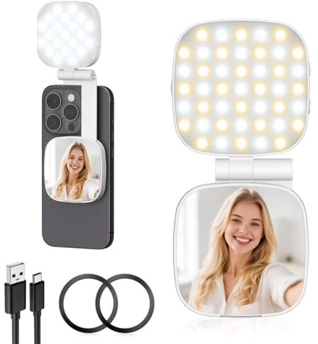 Diyife Selfie Licht, LED Magnetisches Fülllicht, 6 Beleuchtungsmodi, Handylicht 10 Helligkeitsstufen, 360° Horizontal Und 270° Vertikal, mit Adhesive Magnetic Ring
