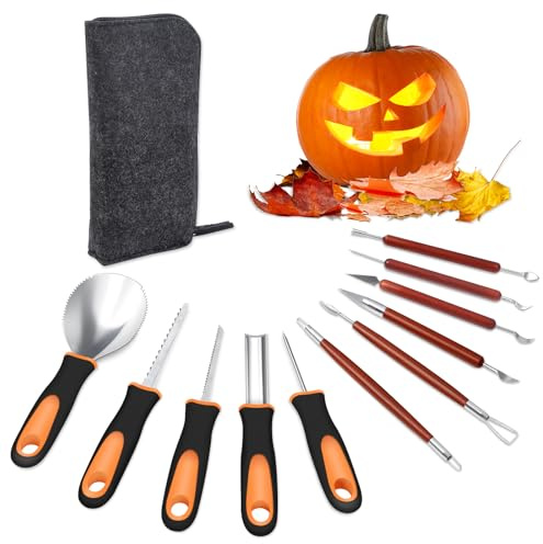 Flow fire 11Pcs Pumpkin Carving Tool, Stainless Steel Professional Pumpkin Carving Kit for Halloween Party DIY