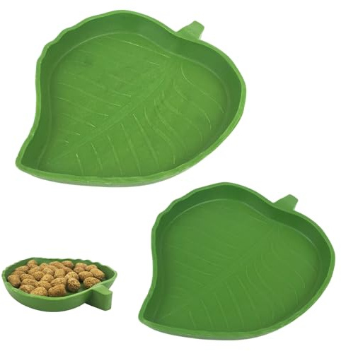 ChainYao 2PCS Leaf Shape Reptile Bowl, Tortoise Water & Food Dish. Natural Style Feeding & Water Dish for Tortoise Cage, Terranium Accessories.