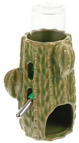 NOLITOY Hamster Water Bottle with Holder and Adjustable 80ml Ceramic Cactus Stand Vertical Cage Water Feeder for Small Animals Daily Chinchilla Supply