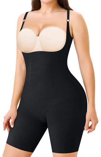 Nebility Shapewear Bodysuits for Women Tummy Control Body Shaper Seamless Butt Lifter Open Bust Mid-Thigh Compression Waist Trainer