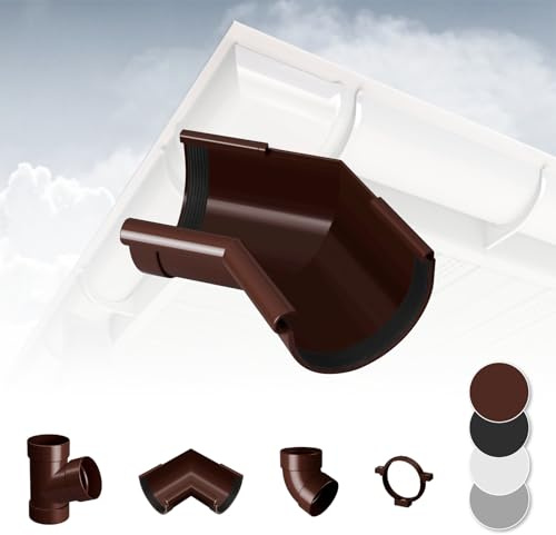 Sistema de canalón RAINWAY L (ángulo de canalón interior de 135° marrón) - plástico PVC-U en 4 colores, recomendado para superficies de tejado > 100m², pieza de esquina de 135 grados