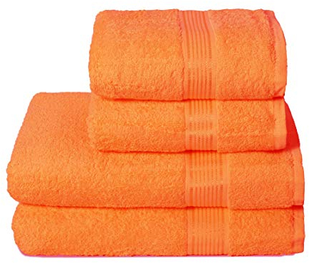 GLAMBURG Ultra Soft 4er-Pack Handtuch-Set, Baumwolle, enthält 2 übergroße Badetücher 70 x 140 cm, 2 Handtücher 50 x 90 cm, für den täglichen Gebrauch, kompakt und leicht — Orange