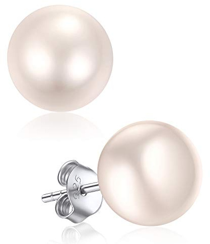 ChicSilver Boucle d'oreille Femme Perles Blanches Grosses 10 mm Clou d'oreilles avec Perle de Culture Boucle d'oreille Cartilage Bijoux Élégant Cadeau Noel pour Fille