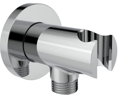 Aquaiaw Wall Supply Elbow with O-Ring Flange, Tapered 1/2 NPT Female Inlet, Solid Brass Wall Union W/Handshower Holder, Round Wall Supply Elbow W/Hand Shower bracket, Polished Chrome, G1/2 Outlet