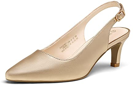 DREAM PAIRS Womens Slingback Sandals Pumps Pointed Toe Dress Party Court Shoes Ladies Kitten Heel Wedding Shoes SDHS2234W-E,Size 6,Gold/Pu,SDHS2234W-E