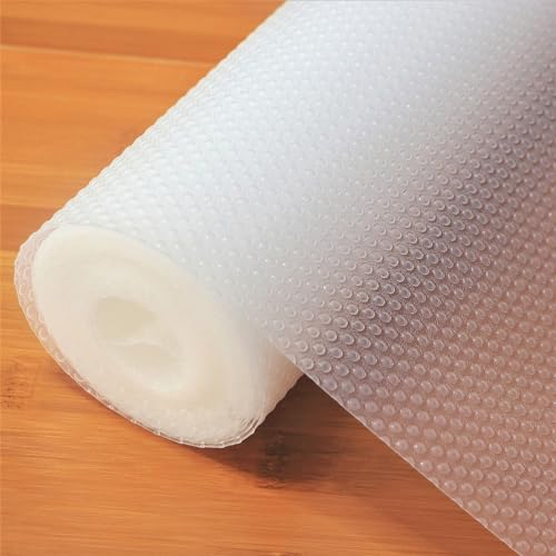 Hersvin Shelf Liner, 12 x20' Non-Adhesive Drawer Liners EVA Kitchen Cupboard Cabinet Covering Undersink Mat Washable Fridge Lining Paper for Home Office (Clear/Dot)