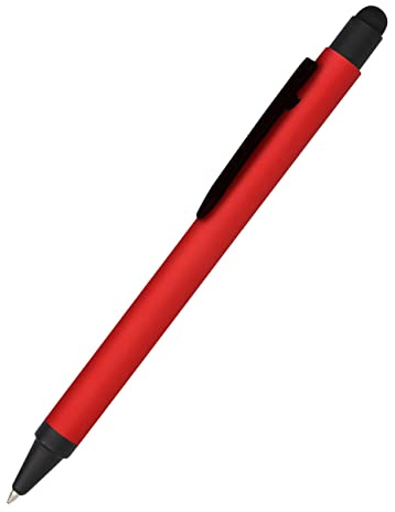 Online Kugelschreiber Alu Stylus Rot, Druckkugelschreiber aus Aluminium, auswechselbare Großraum-Mine, Schreibfarbe blau, mit Softtouch Feeling, Stift mit Touchpen, 1 Stück