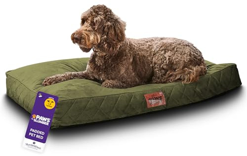Slumberdown Luxury Padded Large Dog Bed (70 * 100 * 20cm) - Supportive, Cushioned & Washable Crate Mattress for Puppies, Dogs & Cats | Orthopedic, UK-Made, Non-Slip Base, Green