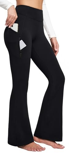Ewedoos Fleece Lined Yoga Pants with Pockets Water Resistant Hiking Pants Women High Waist Flare Leggings Winter Warm Pants Black