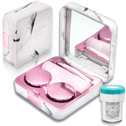 Vastsoon Contact Lens Case with Cleaner Washer, Portable Cute Eye Contacts Colored Lenses Applicator Remover Tool Kit with Mirror Solution Bottle Travel Size for Daily Outdoor (Square, Rose)