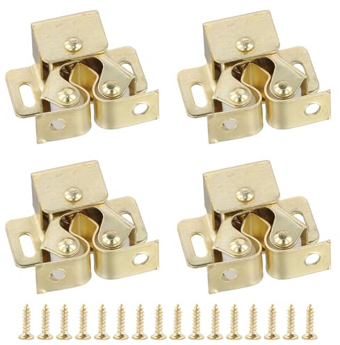 4 Stück Möbelschnapper, Doppel Rollenschnäpper, Schnappschloss Türschlösser, Catch mit Schrauben Schranktür für Türen Aller Art (Golden)