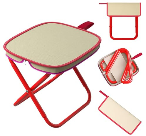 Doukesh Mini hopfällbar pall, bärbar hopfällbar stol, bärbar hopfällbar pall, lätt vikbar fiskestol, hopfällbara stolar, hopfällbar campingpall för picknick, fiske (röd)