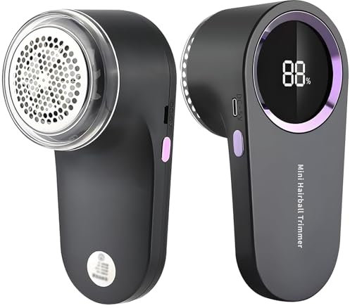 Rasoir Anti Bouloche Électrique avec Écran LCD, Rechargeable Câble Type-C, 6 Lames Appareil Coupe Peluche, Idéal Vêtements Canapés Couvertures Rideaux - Gris