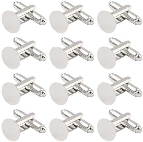 SUNNYCLUE 1 Scatola da 20 Pezzi da 10mm, Gemelli con Bottone in Argento Grezzo, in Lega di Ottone, Rotondi, Piatti, Piccoli Abiti da Lavoro, Impostazioni per Borchie, Gemelli per Uomo, Fai da Te, Reg