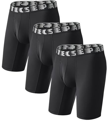 Separatec Long Leg Boxer Briefs No Ride Up Anti-Chafing Underwear 3 Pack