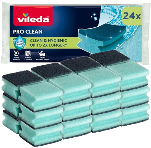 Vileda Pro Clean Hochschaum-Scheuerschwamm mit natürlichen Enzymen Großpack | Spülschwamm | hohe Saugkraft, ergonomisches Design | 24er Pack | Comfort Pack