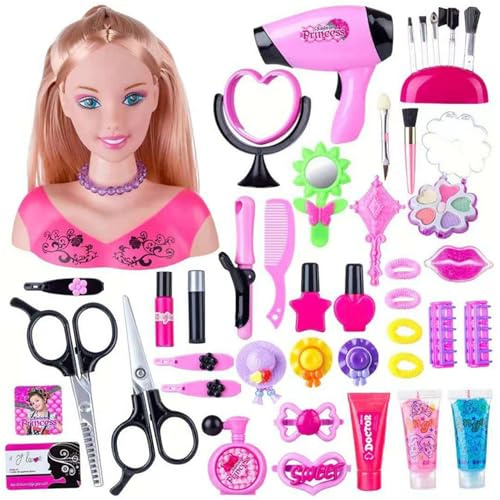 Peosaard Doll Head for Hair Styling Kids, 1 Set Doll Head for Hair Styling and Make Up for Girls Colorful Realistic Make Up Accessories for Girls Birthday, for