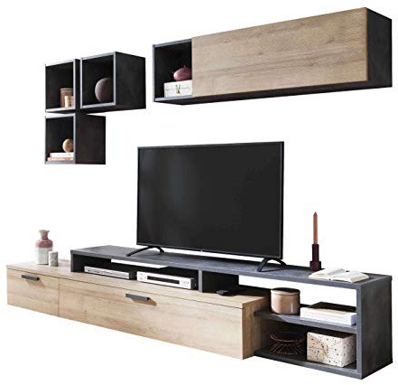 AVANTI TRENDSTORE - Colari - Parete da Soggiorno, composta da 1 Mobile TV, 1 pensile e 3 cubi da Muro, in Legno Laminato, Dimensioni: Lap 270x180x45 cm