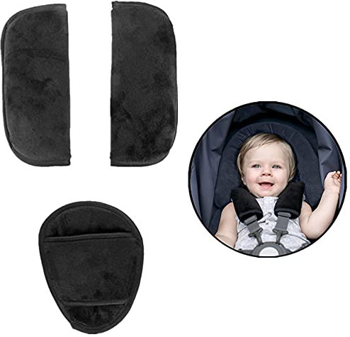 Baby Auto Sicherheitsgurt Schulterpolster Set 3 Pads, Universal Gurtpolster Schrittpolster für Autositze Kinderwagen Hochstuhl Weich und Bequem Schutzkissen Gürtelkissen für Kleinkinder und Kinder