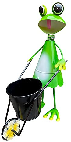 Ablerhome Novelty Frog Planters Pot Wheelbarrow Garden Planter Pot Ornaments Art Deco Animal Patio Sculptures Statue Textural Metal (Green Frog#2)