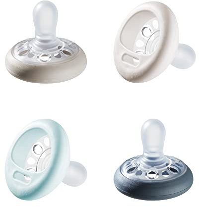 Tommee Tippee Ciuccio Che Simula il Seno Materno, Texture Simile Alla Pelle, Design Ortodontico Simmetrico, 0-6 Mesi, Confezione da 4