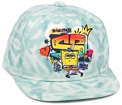 SPONGEBOB SQUAREPANTS Cap Kids | Boys Girls Graffiti Hip Hop Characters Blue Tie Dye Snapback Summer Hat | Movies TV Show Gifts Merchandise