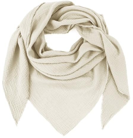 Gloop Foulard triangulaire XXL en tricot pour femme en mousseline de coton sans gratter la peau, beige clair, taille unique