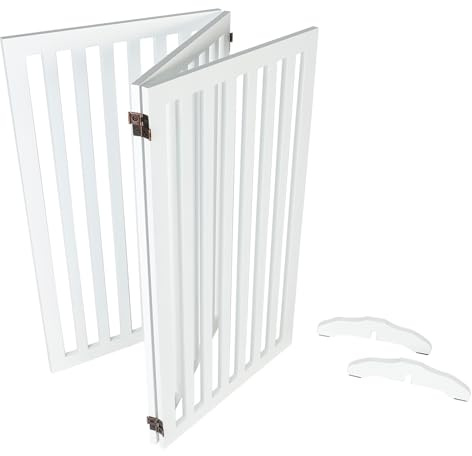 FarLargo 3-Panel Wooden Free Standing Foldable Dog Gate, Foldable Pet Gate with 2PCS Support Feet, 36 Height Dog Fence Baby Gates for House Doorways Indoor Outdoor, White