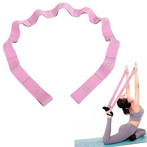 DUGEGAYL Cintura di Resistenza Elastica, Cintura di Allungamento Yoga, Ceinture Elastiche Fitness con 11 Loops, per Adulti Bande Fitness per Pilates,Stretching,Fitness,Danza e Allenamento (Rosa)