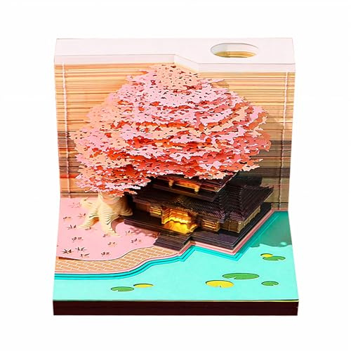 TOPCHANCES Calendrier 3D auto-adhésif avec lumière - Arbre de Noël en papier à déchirer - Pour pendaison de crémaillère, décoration de bureau (avec calendrier et lumière)