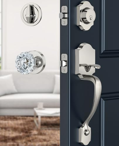 Calzibeno Satin Nickel Front Door Lock Set with Glass Door Knob Classic