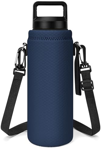Linkidea Porta botella con correa, compatible con YETI Rambler 26 oz, bolso bandolera para botella de agua con correa de hombro, Azul marino