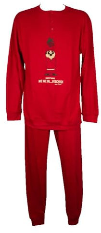 CRAZY FARM Pigiama Uomo Cotone Interlock Invernale Manica Lunga Collo Serafino Pantalone e Maglia con Polsini Articolo 16016, 3032 Red, L