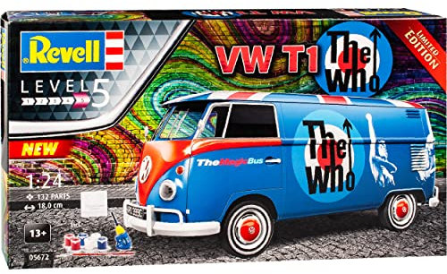 Volkwagen T1 Blau Set mit Farben und Leim The Who Samba Bully Bus 1950-1967 05672 Bausatz Kit 1/24 Revell Modell Auto mit individiuellem Wunschkennzeichen