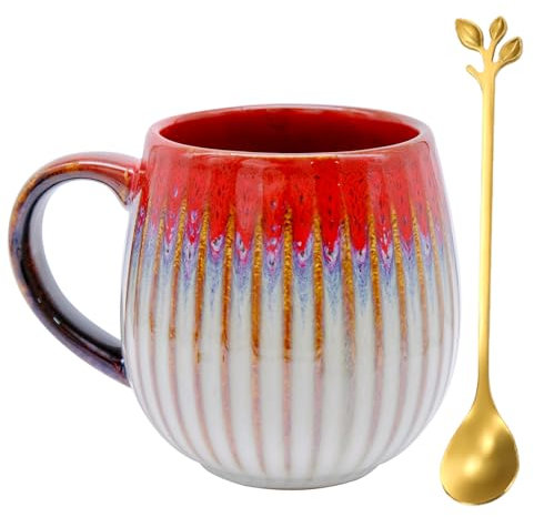 inheming Taza de Cappuccino de Gres, 500 ml Taza de café grande para capuchino, taza de diseño artístico,taza de café de porcelana con asa,Para leche, café y bebidas