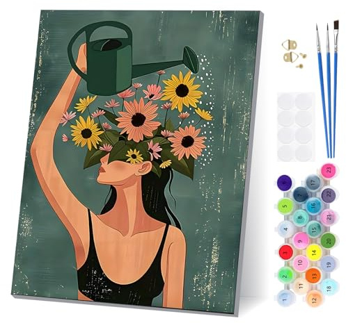 EOBROMD Flores Pintar por Numeros Adultos con Marco, Cuadros para Pintar por Numeros Chica, Lona sin Pliegues Pintura al Cuadros por Numeros, Decoración del Hogar 30x40cm