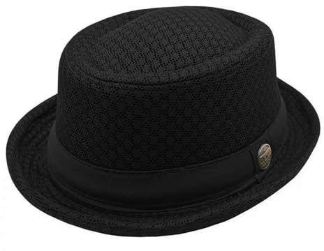 Fedora Hat Unisex Classic Panama Style Light Weight Breathable Cool Mesh Pork Pie Hat Summer Travel Beach Sun Protection Cap Foldable Roll Up Short Brim Trilby Bowler Cap 1920s Costume Party Headwear