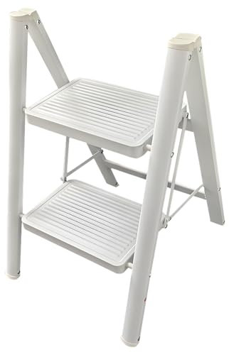 Escabeau 2 marches Escabeau Pliable en Acier Portable Charge 150 kg Echelle Antidérapante Échelle Domestique avec Pédale Large, Échelle Multifonctions pour Bureau