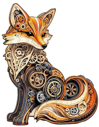 Blumuze Wooden Puzzle, 3D Gear Fox Wooden Jigsaw Puzzles For Adults, Unique Shaped Animal Wood Puzzles For Adults Kids With Wood Gift Box 65pcs-S-21.5 * 17cm