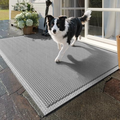 QiCaiJia Front Door Mat 20''x31'', Drainage Heavy Duty Dirt Trapping Non-Slip Doormats, Outdoor Rubber Floor Mats, Restaurant Commercial Kitchen Industral Pool Entrance Bar Wet Area, Grey