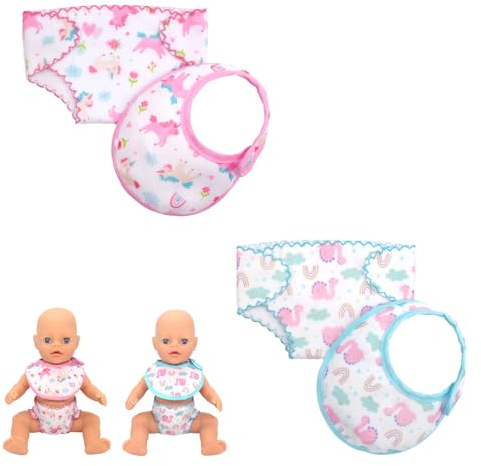 Neuytiky 4 Stück Puppenzubehör,Windel Babypuppe Windeln Lätzchen-Set,Babypuppen-Fütterungsset,Puppe Kleidung Zubehör,Puppenwindeln Stoff,für Sleepover Slumber Party (Rosa und Blau)