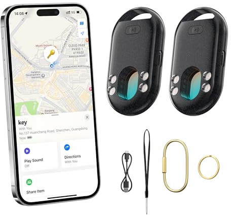 TECKNET [MFi Certified] Air Tracker Tags for iPhone, 3-in-1 Rechargeable Bluetooth Tracker 2 Pack (iOS Only), Find My Tracker with 100dB Alarm & IR Lens Finder, Item Locator for Keys Luggage Wallet