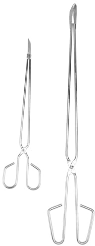 EPIGEIST Pinzas para Carbón Extendidas de Acero Resistente 2 Piezas 33 CM y 53 CM para Barbacoa al Aire Libre Fuego y Chimenea Herramientas para Manipular Leña y Carbón Seguro