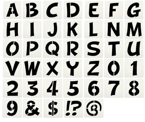 PATIKIL 3.2cm/ 1.5 Stencil Lettere e Numeri, 40Pz Quadrati Riutilizzabili Stencil per Pittura per Personalizzato Dipingere Pareti Legno Tessuto Segnaletica, Stile Lettere Maiuscole
