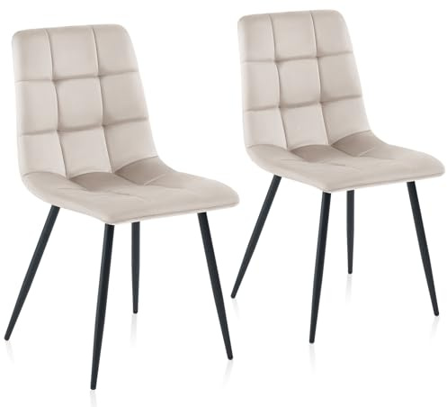 Sweetcrispy Silla de Comedor, Silla de Cocina con Patas de Metal, Silla de Comedor de Terciopelo sin reposabrazos, sillas Modernas para Comedor, 2 Piezas, Gris Claro