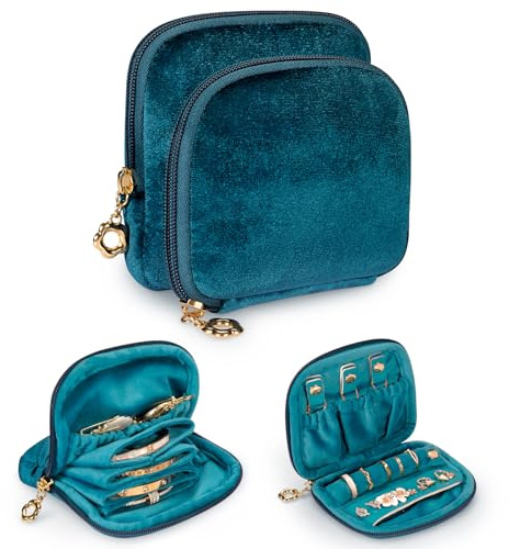 SITHON Double Layer Travel Jewelry Case with Ring Holder, Green