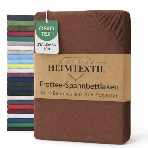 Exklusiv Heimtextil - Lenzuolo con angoli elasticizzati, elastico perimetrale, in spugna, 180 x 200 cm, marrone cioccolato