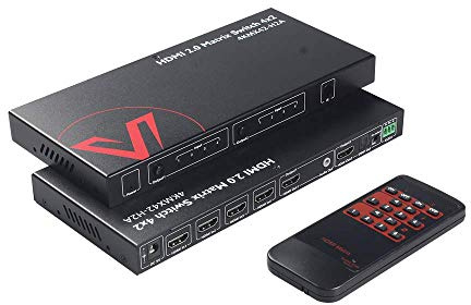 AV Access Matrix Professional 4x2 4K @ 60Hz HDMI 2.0, HDR10 & 3D, Arc/CEC, Downscaling 4K bis 1080P, Audio SPDIF 5.1CH, HDCP 2.2, Bandbreite 18 Gbps, API RS232 + IR + Tastensteuerung